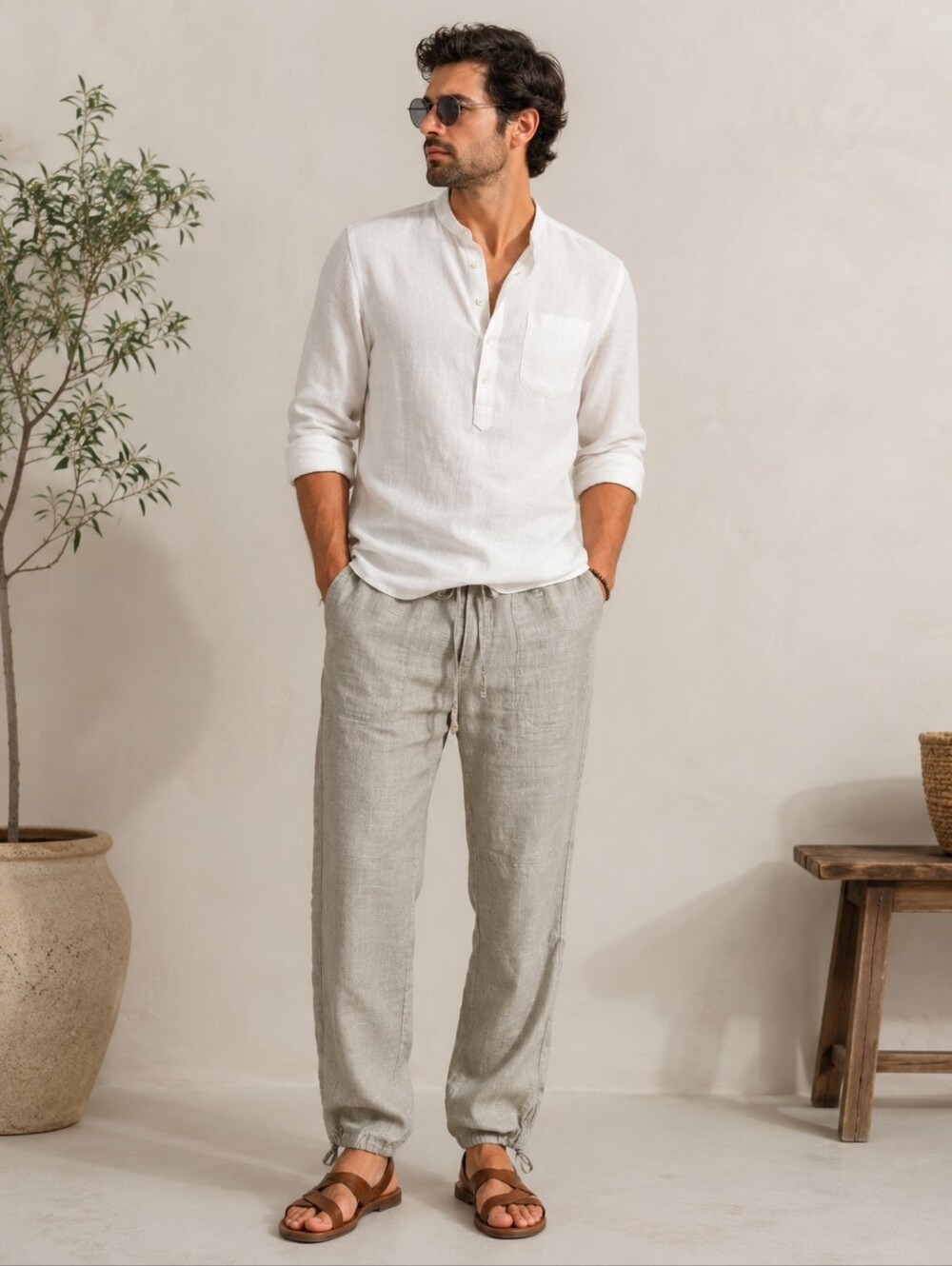 Hugo Boss Elmon casual Gray trouser pants Size 48 Linen Blend Drawstrings #CB2
